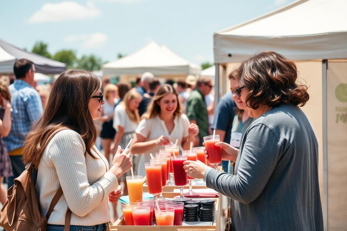 Weekend market booth serving wine slushies