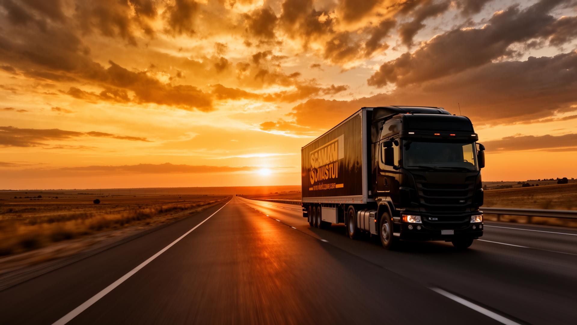 Highway sunset with Morgan Brothers truck